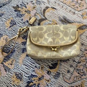 Coach gold wristlet purse handbag lime green lining
